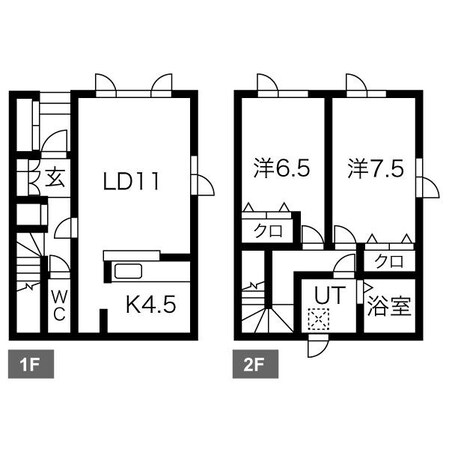 新琴似駅 徒歩20分 1-2階の物件間取画像